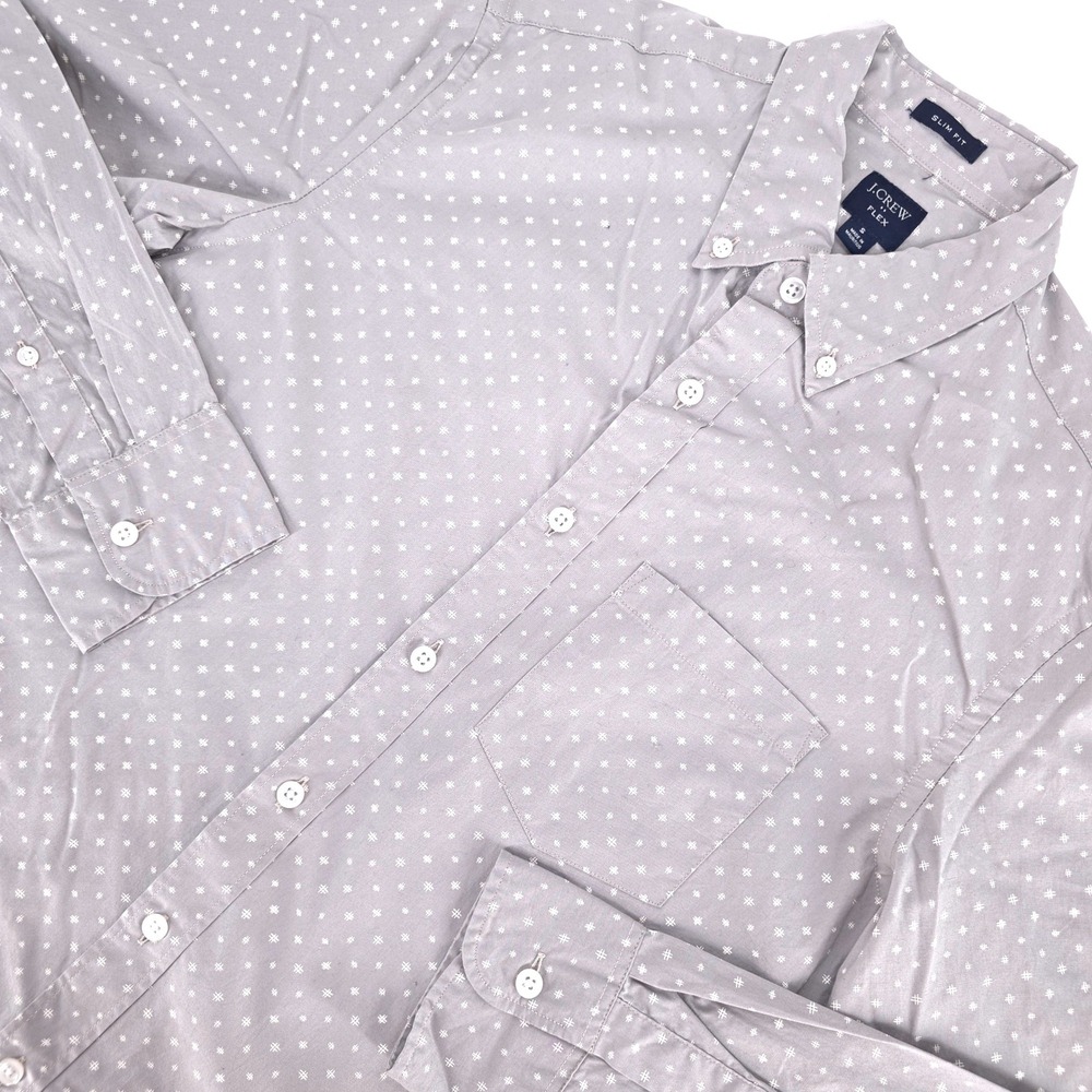 J Crew Flex Slim Fit Button Down Shirt Mens Medium AOP Hatch Pattern Long Sleeve